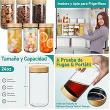 Paquete de 6 de Recipientes de Avena con Tapas de Bamb Hermticas,Tarros de Avena de Vidrio,Overnight Oats Jar Reutilizables Tarros de Vidrio para Snacks Yogur Especias Azcar(24 oz) - 24 onzas - Ver 1