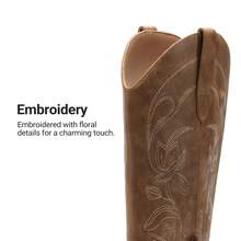 Womens Cowboy Boots Western Comfortable Chunky Heel Square Toe Fashionable Vintage Embroidered Cowgirl Knee High Boots - màu nâu - Xem 6