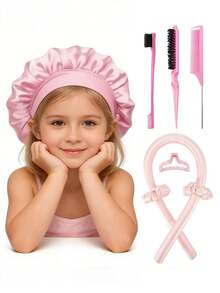 10pcs Hair Styling Tool Set, Women No-Heat Curling Iron & Satin Bonnet Set, Hair Accessories Comb Clips Scrunchies Set, Perfect Hairstyle Design - Multicolor - View 4