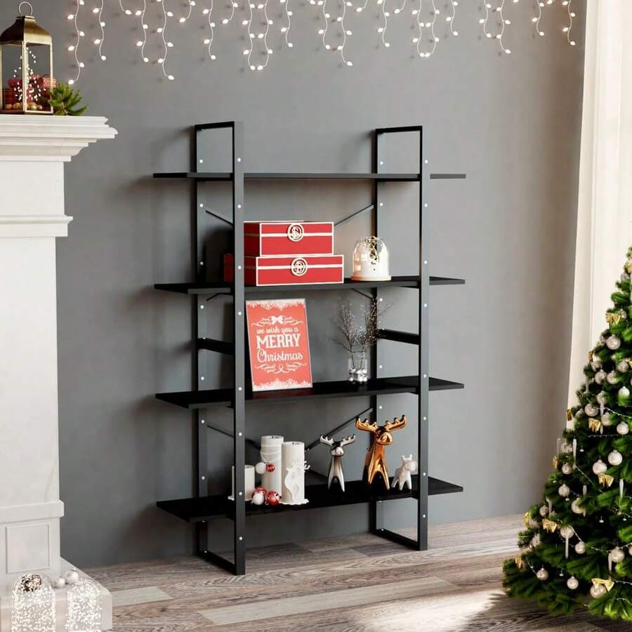Bibliothèque vidaXL à 4 niveaux, structure en bois noir 100x30x140 cm - Noir - Voir 1