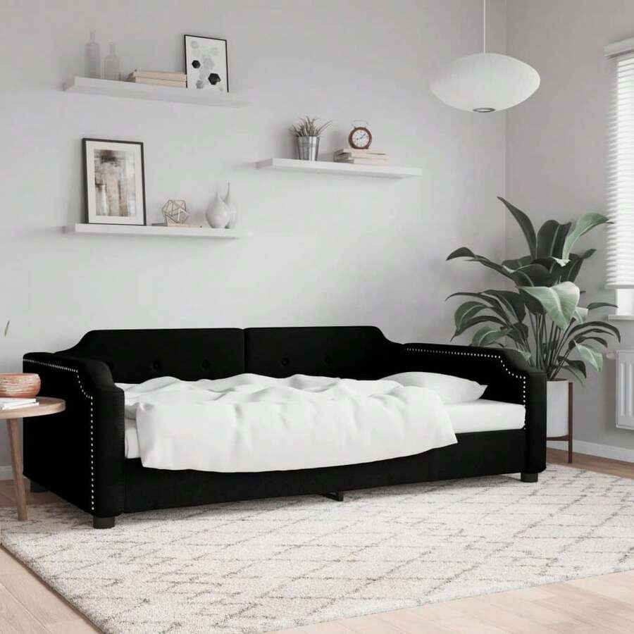 vidaXL Lit de repos sans matelas noir 90x200 cm tissu - Schwarz - Übersicht 1