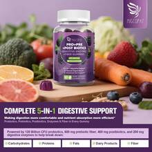 Pre Post Probiotics Gummies, 5 In 1 Probiotic Prebiotic Postbiotic Digestive Enzymes With Fiber, 120 Billion CFU Probiotics Complete Gut Support, Sugar Free, Vegan, BlackBerry Flavor, 60 Cts - 60 Count - View 7