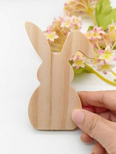 1pc Rabbit Decor Figurine, Easter Bunny Ornament, Easter Party Decoration, Non-Electric Holiday Decor, Craft Decoration, 3D Wooden Rabbit, Animal Carving, Exquisite And Charming, Suitable For Easter Egg Hunt, Easter, Tabletop, Desk Decor, Holiday Decoration, Yard Garden, Spring Garden And Outdoor Lawn, Birthday, Back To School, Graduation, Suitable For Living Room, Bedroom And More, Potted Plant Decor