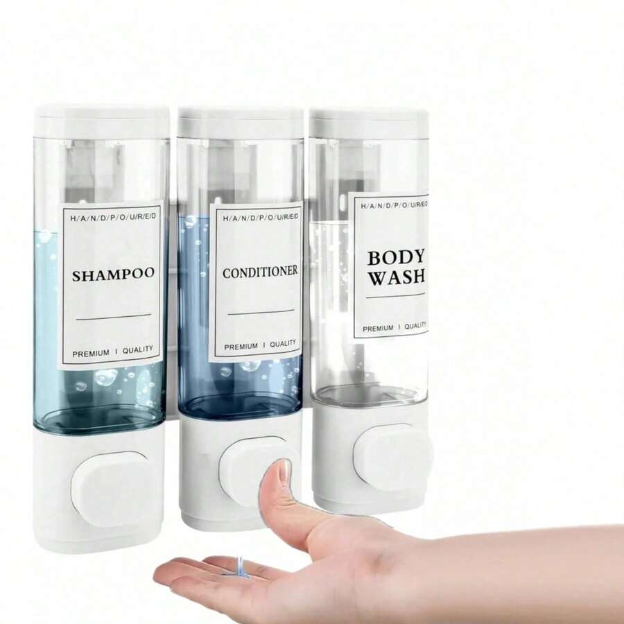 2/3 pezzi Dispenser di sapone per doccia da bagno, dispenser di sapone liquido per interni, dispenser di lozione e gel, montato a parete senza foratura, trasparente marrone con etichetta di blocco, adatto per bagno, doccia, cucina, nero, grigio scuro, bianco, 300ml/bottiglia, decorazione da bagno, decorazione autunnale, decorazione per il ritorno a scuola - Bianco - Visualizzare 1