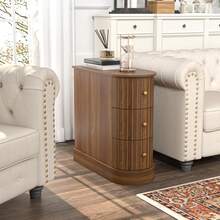 3-Drawer Wooden End Table, Modern Sofa Side Table,  Slim Nightstand For Living Room, Bedroom - 核桃 - 查看 4