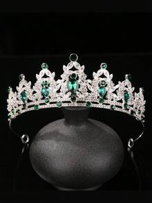 1pc European & American Fashion Queen Crown And Tiara Princess Crown, Suitable For Women And Girls, Crystal Headband, Suitable For Brides And Princesses, For Weddings And Parties, Crowns, Headpiece, Costume Crown, Hair Garland, Head Wreath - 4215 Silver Green - View 5