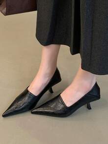 Giày nữ mũi nhọn, gót thấp, kiểu dáng thời trang, thoải mái, màu trơn, thích hợp đi làm. - màu đen - Xem 6