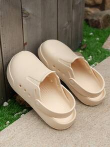 Teens/Youth Unisex Solid Color Versatile Slip-On Anti-Slip Thick Sole Breathable Hollow Sandals, Suitable For Beach, Pool, Bathroom, Bedroom, Indoor & Outdoor Wear