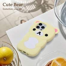 MX  Soft Silicone Bear Case For IPhone 16 Cute 3D Cartoon Teddy Bear Designed Protective Lovely Fun Adorable Fashion Phone Case Kawaii Cover For Women Girls Yellow - 黃色 - 查看 6