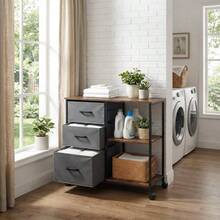 Home Office Cabinets, Archivador Móvil con 3 Cajones Grandes, Gabinete de Archivos con Ruedas para Oficina en Casa, Soporte de Impresora, Mesa Lateral de Almacenamiento de Tela, Color Marrón - Marrón - Ver 9