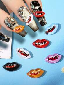 心形嘴唇美甲饰品 3D立体LOVE字母美甲贴纸 - 彩色 - 查看 2