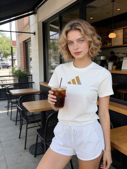 Adidas 两件装女士白色Logo短袖T恤，轻便舒适，适合跑步、健身和训练。