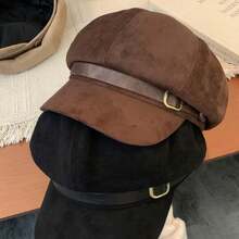 Women's Melard Vintage Suede Beret - Octagonal Trim Small Brim Hat, Melard Color (Rich Version), Autumn Winter Warm, French Style, Suitable For Casual And Formal Wear - màu nâu cà phê - Xem 3