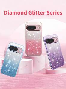 奢华闪亮水钻渐变亮片花朵软壳手机壳，兼容谷歌Pixel 10/9 Pro XL/8/7/6 Pro/9A/8A/7A/6A 5G，时尚保护套 - 粉色 - 查看 10