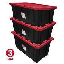 Pack Of 6/3/2, 40-Gallon Heavy-Duty Plastic Storage Box With Snap-Lock Lid, Black And Red Color Scheme, Extra-Large Capacity Storage Box, Garage And Household Large Item Storage Box-Local Delivery - 黑紅 - 查看 1