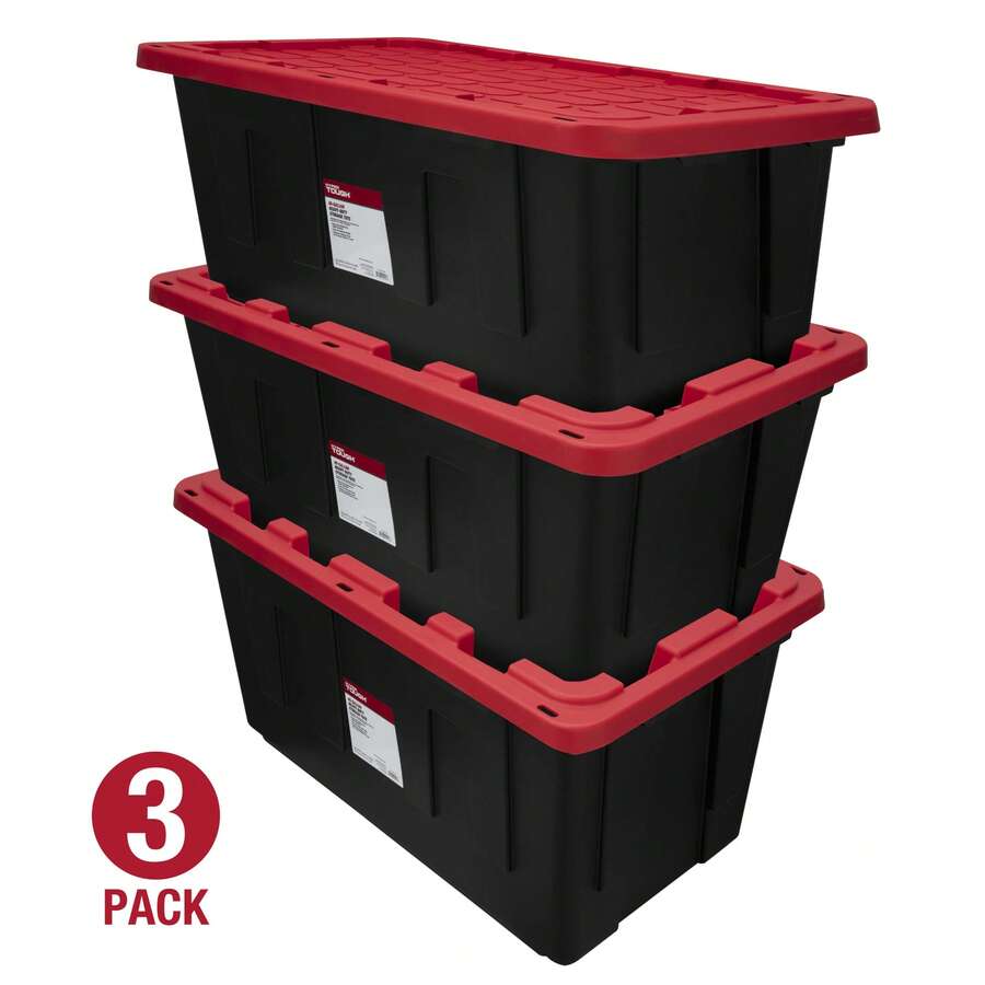 Pack Of 6/3/2, 40-Gallon Heavy-Duty Plastic Storage Box With Snap-Lock Lid, Black And Red Color Scheme, Extra-Large Capacity Storage Box, Garage And Household Large Item Storage Box-Local Delivery - 黑紅 - 查看 1