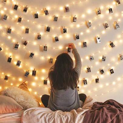 1pc 3/5/10/15/20m Photo Clip String Lights, Indoor Bedroom Photo Decor Wall Fairy Lights, Wedding Decor, Kids Room Wall Decor, Party Holiday LED String Lights, Valentine's Day Decor Lights