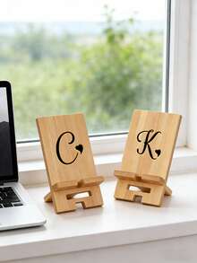 Adjustable Wooden A-Z Letter Floral Pattern Detachable DIY Foldable Slouchy Desk Phone Holder, Extendable Space-Saving, Suitable For Travel And Home Use Essential Phone Stand Valentine's Day Gift - Multicolor - View 4