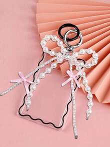 1个卡套和1个钥匙扣，透明创意亚克力卡套，学生校园卡/餐卡保护套，带仿珍珠蝴蝶结钥匙扣，办公用品，学习用品，家居用品 - 彩色 - 查看 9