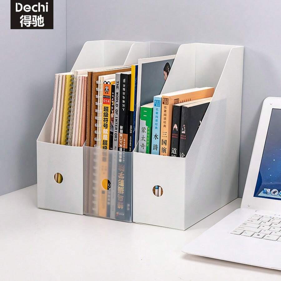 1pc Desktop File Organizer, Minimalist Foldable Office Book Stand - White - View 1