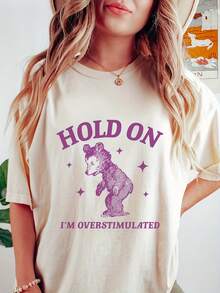 Camiseta Vintage de Oso para Mujer - Blusa de Verano de Manga Corta con Cuello Redondo Semitransparente, Corte Holgado, Estampado de Oso para Conjuntos de Primavera/Verano - Lavable aáquina para un Cuidado Sencillo (Oso) - Albaricoque - Ver 6