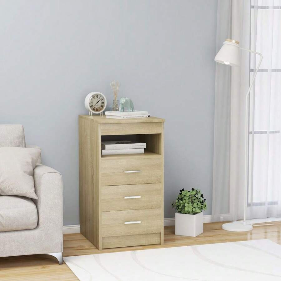 vidaXL Schubladenschrank Sonoma Eiche 40x50x76 cm Holzwerkstoff - Braun - Übersicht 1