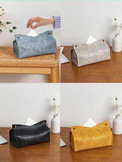 1/2 件纯色花朵图案纸巾盒，PU 皮革压花 V 形防水桌面直立纸巾收纳架，适用于办公室、餐厅、酒吧、客厅、浴室、厨房、户外花园