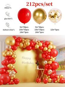 Kit de arco de globos rojo y dorado, 212 piezas de globos dorados, globos rojos, globos de confeti de diferentes tamaños de 18, 12, 10 y 5 pulgadas para decoración de fiestas de San Valentín, bodas, cumpleaños, compromisos, aniversarios, graduaciones, revelación de género, Día de la Madre - oro rojo - Ver 9