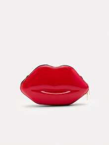 TuEzra 1 件时尚闪亮唇形女士链条斜挎包独特迷你手提包 PU 皮革小包 - 紅色 - 查看 1