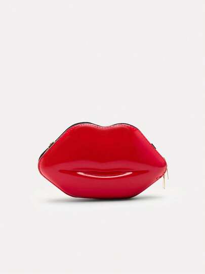 TuEzra 1pc Fashionable Shiny Lip Shaped Women Chain Crossbody Unique Mini Handbag PU Leather Small Bag Valentine's Day
