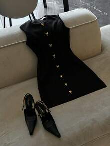 Elegant Casual Romantic Charming Fitted Bodycon Dress, Suitable For Daily Wear, Dates, Valentine's Day Black Summer - Black - View 5