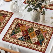 2/4/6/8件装几何图案波西米亚风亚麻餐垫，长方形编织厨房餐桌垫，适用于餐厅、派对、家居装饰 - 彩色 - 查看 6