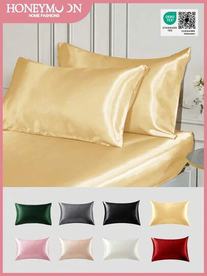 1pair Premium Silky Satin Envelope Pillowcases Set, 2 PCS/Pair Pillowcases, Soft Breatheable Wrink-Free Better For Hair Skin Sleep, Pillow Covers Without Filling, Machine Washable, Oeko-Tex Certified, Gold
