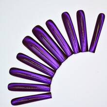 Premium Handmade Cat Eye Long Square Press On Nails, Purple Magnetic Shimmer Gradient, Galaxy Effect Nail Set, Party, Night Glam Summer Easter - 紫色 - 查看 10