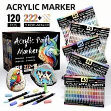 48色24支装丙烯颜料马克笔，双头设计，一头细头，速干可填充颜料，适用于DIY岩石、鸡蛋、木头、陶瓷彩绘，返校必备 - 彩色 - 查看 2