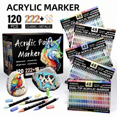 48 colores 24 piezas Marcadores de pintura acrílica, bolígrafos de pintura acrílica de doble punta con punta fina, bolígrafos de pintura recargables de secado rápido para pintura de rocas, huevos, madera, cerámica, esencial para volver a la escuela
