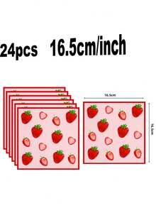 96 piezas "Sweet No.1" Juego de suministros para fiesta con tema de fresa - Platos, vasos y servilletas desechables de papel con estampado de fresa roja | Adecuado para celebración de 1er cumpleaños, fiesta temática dulce para niñas y fiesta con estilo de frutas | Decoraciones impresas "Sweet No.1" aplicables para recuerdos de fiesta infantil, decoraciones de fiesta en el hogar y artículos esenciales para ocasiones especiales - Multicolor - Ver 5