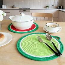 2pcs/Set Round 11.81inch(30cm) Cute Fruit Shaped Heat Insulation Placemats, Thick Woven Rope Braided Insulation Mats, Suitable For Plates, Pots, Potted Plants