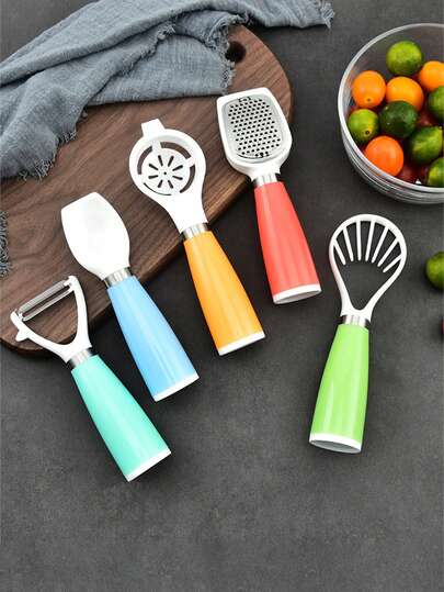 1pc/5pcs/1set Available! Creative Plastic Kitchen Tools: Vegetable Shredder/Melon Baller/Egg Separator/Triangle Peeler/Garlic Grater, 5-In-1 Multi-Functional Fruit & Vegetable Prep Tool, Easy Storage Portable Gift, Kitchen Essentials