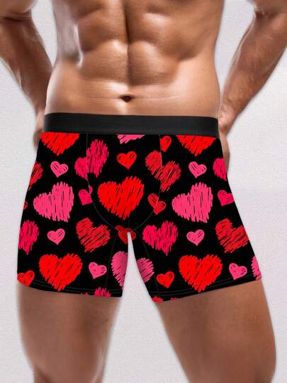 1 paquete de calzoncillos tipo bóxer para hombre - Ropa interior con estampado de corazones vibrantes, un dulce regalo de San Valentín para él y uso diario, ropa interior con estampado de corazones románticos, ropa interior con estampado de corazones con tema de amor, ropa interior con estampado de corazones rojos románticos, un regalo perfecto de San Valentín para él y uso diario