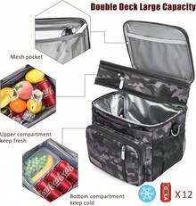 Black 15L Double Deck Leakproof Insulated Soft Cooler Bag Large Lunch Box For Men Women Work Beach Picnic Travel Camping - 黑色 - 查看 8