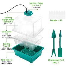 带生长灯的育苗盘，6 件套育苗套装，带灯和可调节湿度罩，罩高 3.9 英寸”，室内幼苗育苗盘