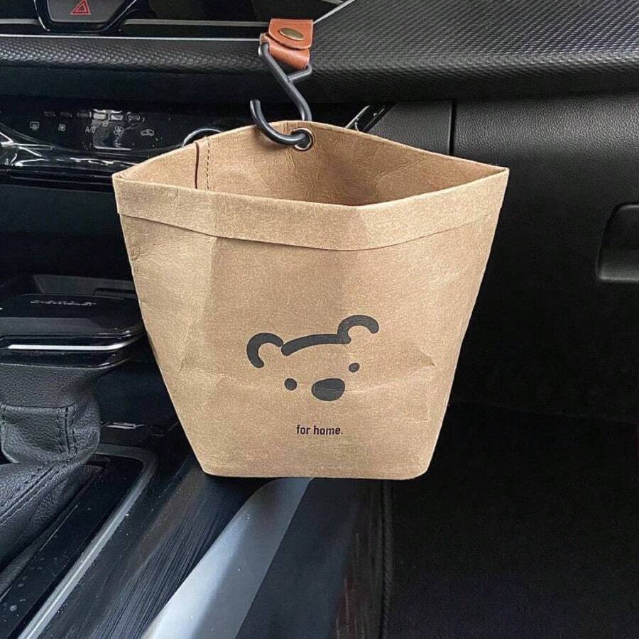 牛皮纸收纳袋，可爱小熊造型，可水洗垃圾桶内衬袋，汽车收纳袋，空调出风口收纳袋 - A - 查看 1