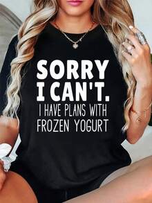 100% Cotton Funny Frozen Yogurt Lover Quote - Plans With Frozen Yogurt T-Shirt Short Sleeve Round Neck Casual Top For Summer & Spring, Women's Men's Graphic Tee - Black - View 1