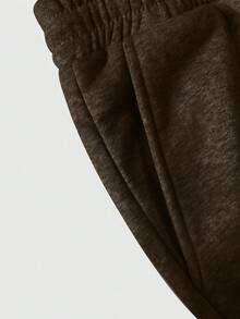 Plus Size European & American Style Men's Loose Brown Sports Sweatpants, Drawstring Design, Comfortable & Versatile - Coffee Brown - View 4