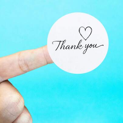 30/60张2英寸感谢贴纸，手写风格和心形设计，适用于小型企业包装、产品品牌推广、礼品袋、盒子、信封和手工制品。