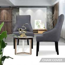 Stretch Wingback Chair Cover - Reusable Side Chair Slipcover, Accent Chair Protector Dining Room, Banquet, Home Decor (Silver, 2PC) - 01 T-shaped Twill Dark Grey - View 2
