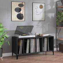 vidaXL Armário de discos 100x38x48 cm engenharia madeira preto - Preto - Ver 1
