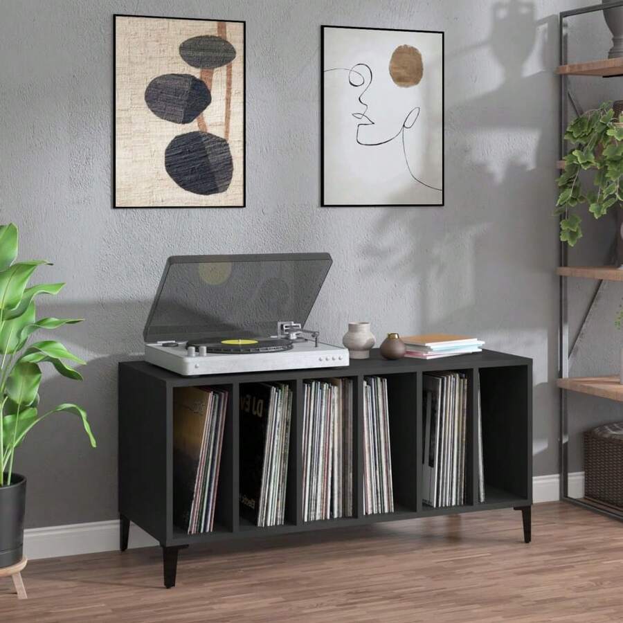 vidaXL Armário de discos 100x38x48 cm engenharia madeira preto - Preto - Ver 1