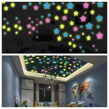 100 Pcs Colorful Glow In The Dark Stars Wall Stickers Yellow Pink Blue Green Glowing Star Decor DIY 3D Hollow Luminous Stars Wall Decals For Kids Boys Baby Bedroom Ceiling Wall Decoration - 100pcs - 查看 3